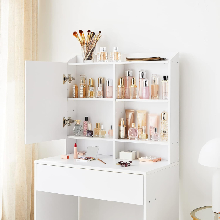 VASAGLE  Masuta de toaleta cu oglinda, rafturi reglabile si sertar pentru cosmetice, 70x40x136cm, alb [3]