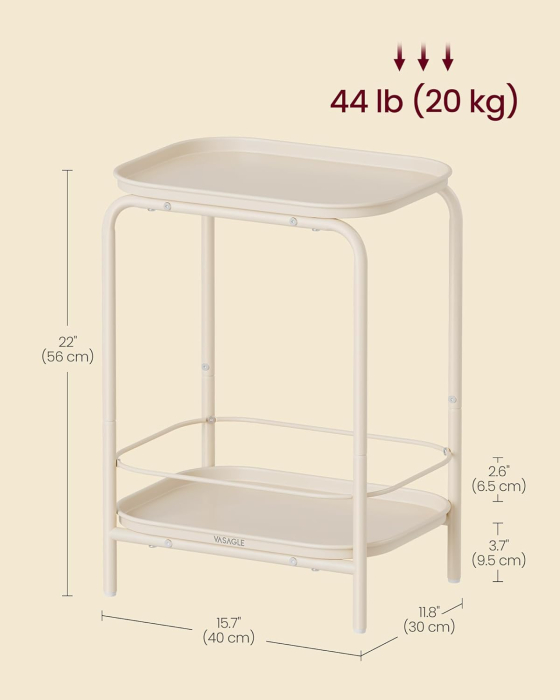 VASAGLE Masuta laterala 40x30x56 cm, cu 2 rafturi, otel rezistent la apa si zgarieturi, crem [3]