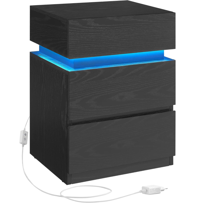 VASAGLE Noptiera din MDF cu iluminare LED, culori si intensitate reglabile, 35x40x55cm, negru [1]