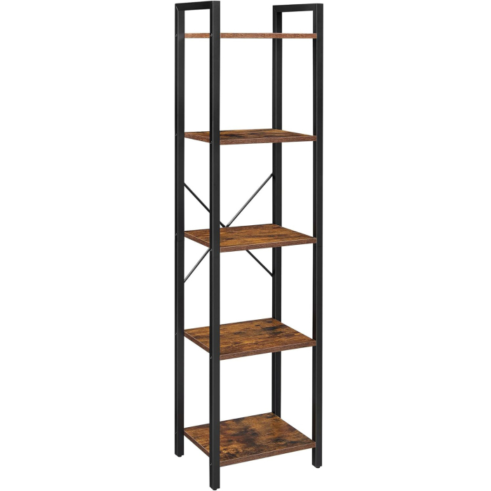 VASAGLE Raft cu 5 etaje, tip biblioteca, cadru metal si polite lemn, 40x30x153cm, industrial, maro rustic si negru [1]