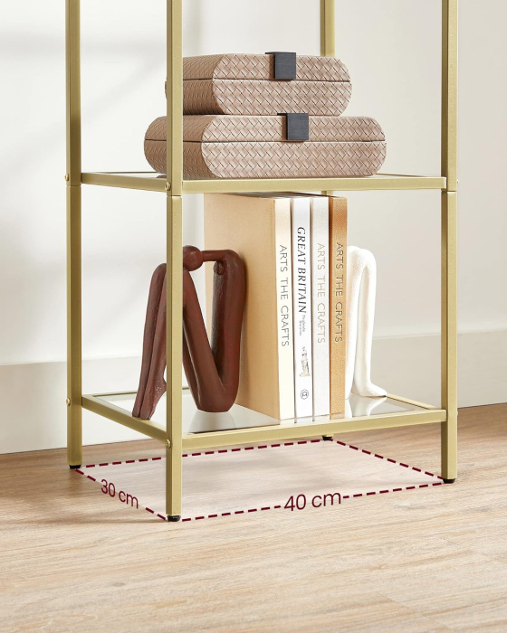 VASAGLE Raft cu trepte pentru dormitor, 5 etaje, din sticla securizata, cadru din otel, 30x124x40cm, auriu [5]