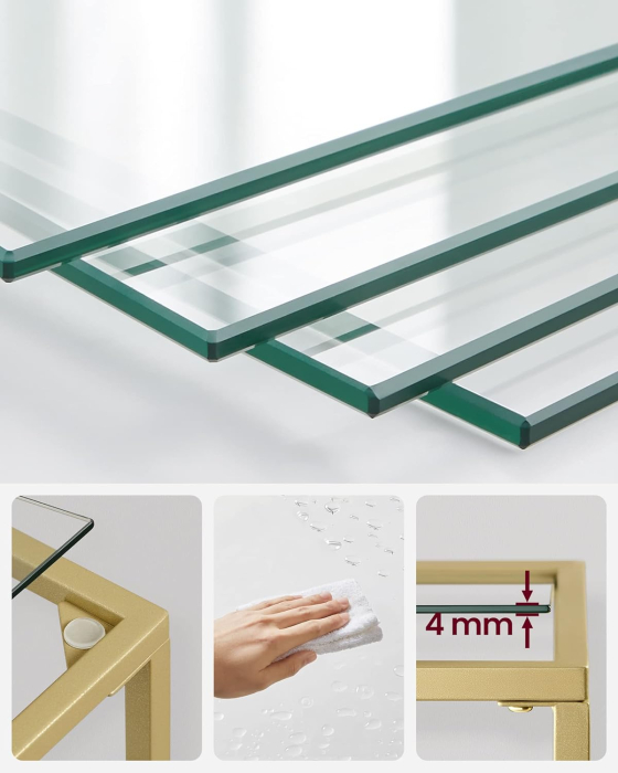 VASAGLE Raft cu trepte pentru dormitor, 5 etaje, din sticla securizata, cadru din otel, 30x124x40cm, auriu [6]