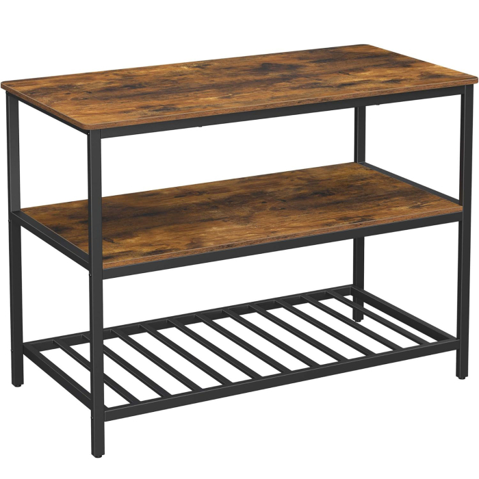 VASAGLE Raft de bucatarie tip insula, cadru de otel cu 3 nivele, stil industrial, 60x120x90cm, maro [1]