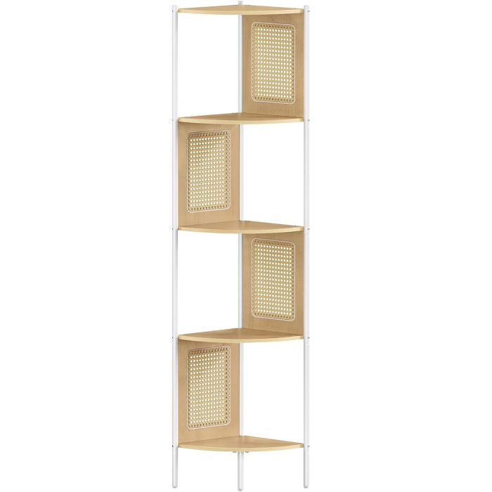 VASAGLE Raft de colt boho, cadru metalic, polite MDF si panouri poliratan, 32x32x156cm, bej [1]