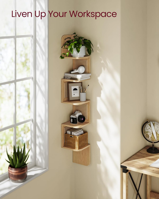 VASAGLE Raft de colt plutitor pe 5 niveluri, stil boho, 20x20x126 cm, bej [5]