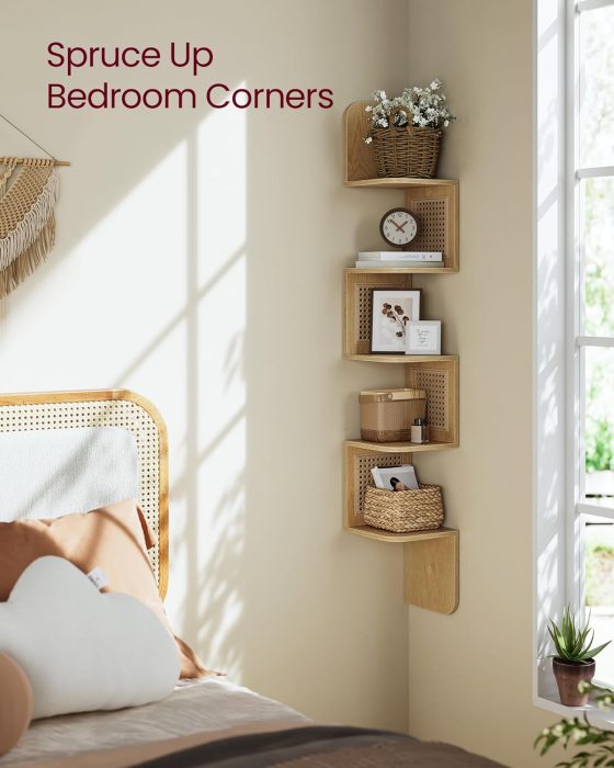 VASAGLE Raft de colt plutitor pe 5 niveluri, stil boho, 20x20x126 cm, bej [4]