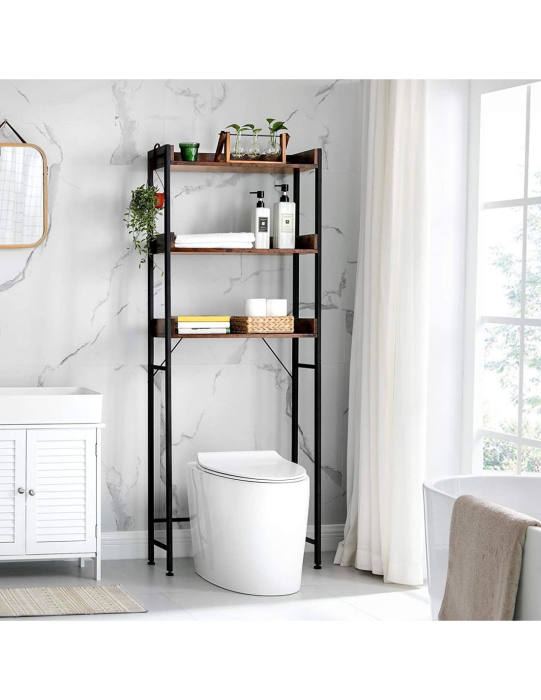 VASAGLE Raft de depozitare pentru baie, suprapunere peste masina spalat sau vas WC, 25x63x165 cm, maro [11]