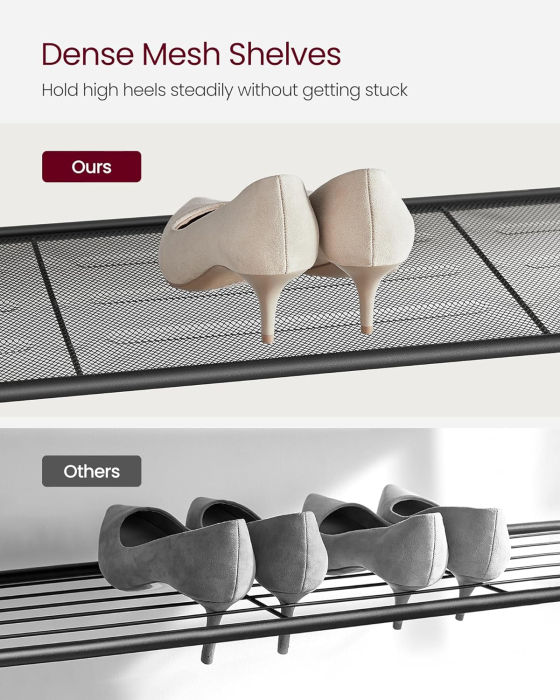 VASAGLE Raft de pantofi, cu 4 rafturi din plasa, cadru din otel, industrial, 30x100x92cm, maro rustic si negru [5]