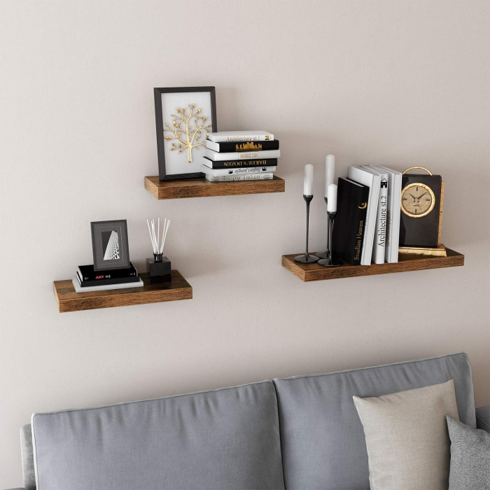 VASAGLE Raft de perete suspendat plutitor, MDF, sistem montare inclus, 80x20x4cm, vintage maro [2]