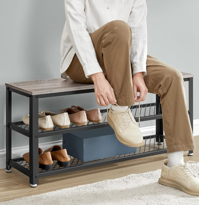 VASAGLE Raft pentru pantofi cu 2 polite, 100x30x45cm, otel, stil industrial, gri [4]