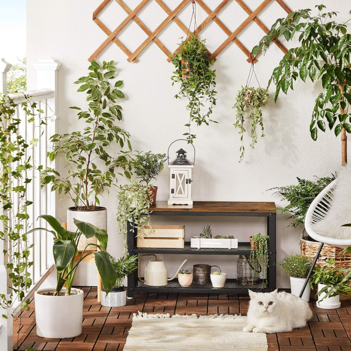 VASAGLE Raft pentru pantofi cu 2 polite, 73x30x45cm, otel, stil industrial, maro rustic si negru [8]