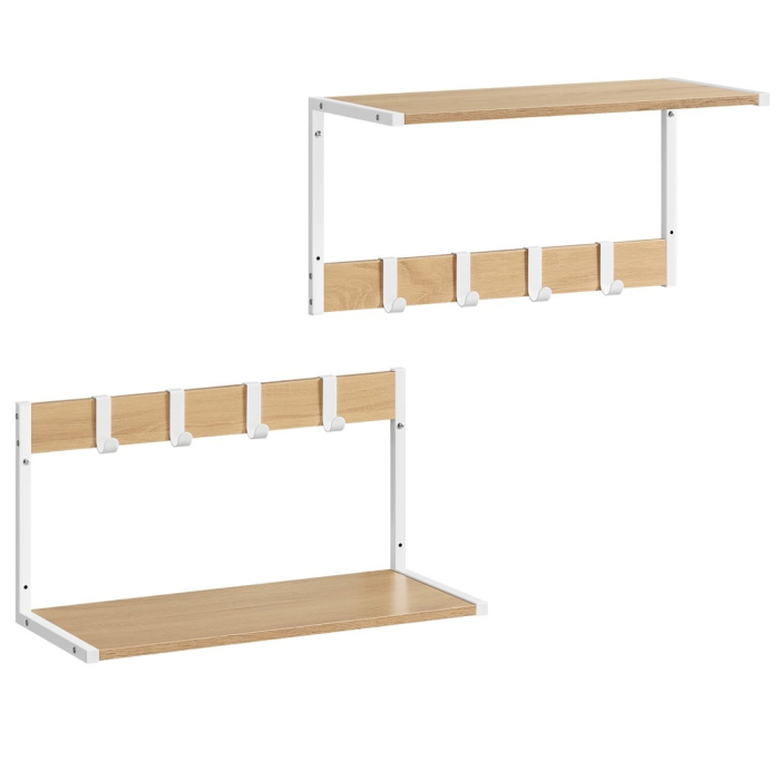 VASAGLE Set 2 cuiere cu rafturi perete, PAL si otel, 50x24x27 cm, stejar, alb [1]