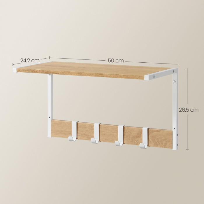 VASAGLE Set 2 cuiere cu rafturi perete, PAL si otel, 50x24x27 cm, stejar, alb [8]