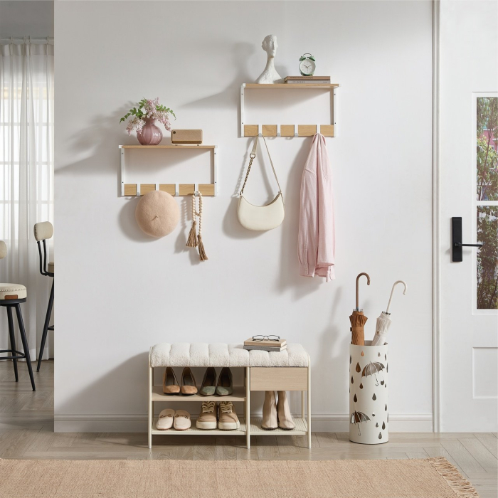 VASAGLE Set 2 cuiere cu rafturi perete, PAL si otel, 50x24x27 cm, stejar, alb [3]