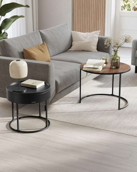 VASAGLE Set 2 masute cafea, cu blat detasabil si spatiu de depozitare ascuns, 45x45x42 cm, culoare nuc [4]