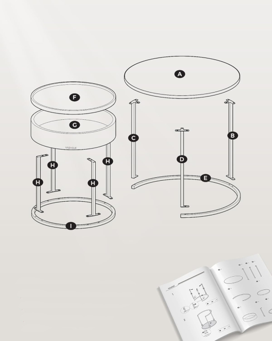 VASAGLE Set 2 masute cafea, cu blat detasabil si spatiu de depozitare ascuns, 45x45x42 cm, culoare nuc [6]
