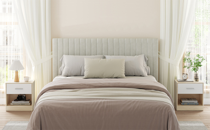 VASAGLE Set 2 noptiere 39x28x41 cm, cu sertar si compartiment deschis, PAL bej natur si alb [5]