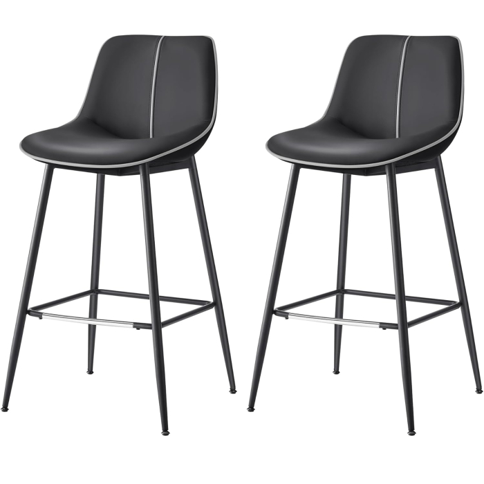 VASAGLE Set 2 scaune de bar, spatar ergonomic din piele ecologica, cadru metalic, 50x50x99 cm, negru [1]
