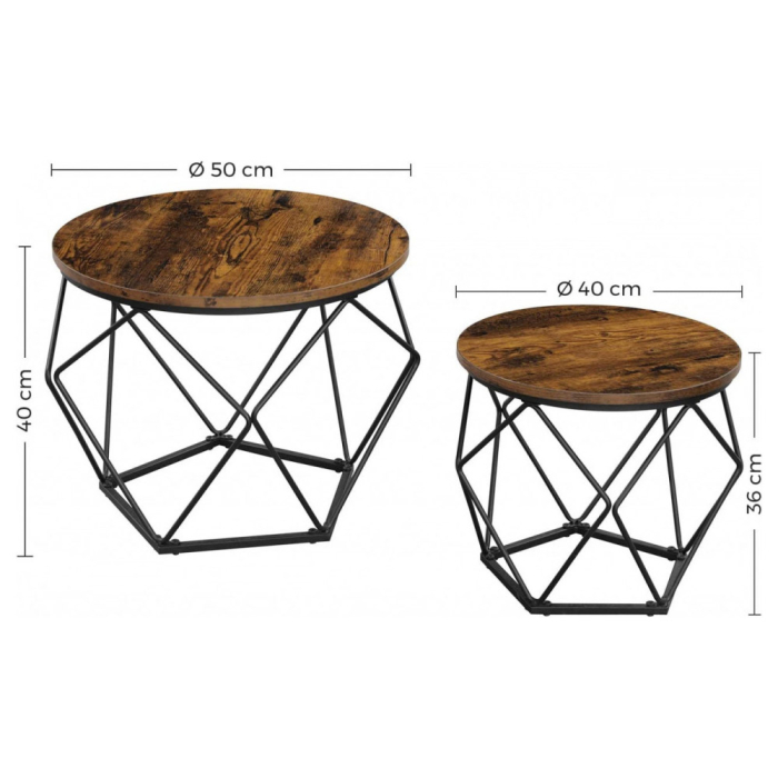 VASAGLE Set de 2 mese de cafea, stil industrial, 50x40cm si 40x36cm, maro rustic si negru [3]