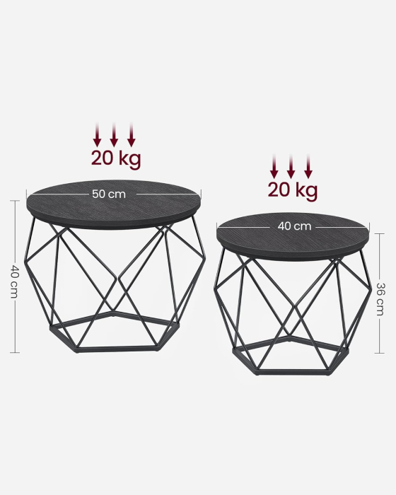 VASAGLE Set de 2 mese de cafea, stil industrial, 50x40cm si 40x36cm, negru [7]