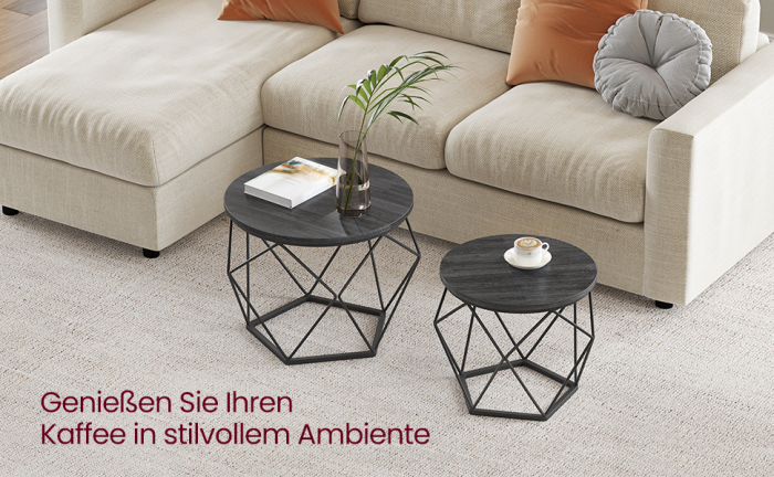 VASAGLE Set de 2 mese de cafea, stil industrial, 50x40cm si 40x36cm, negru [5]