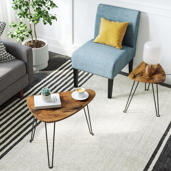 VASAGLE Set de 2 mese de cafea, stil industrial, 60x38x48cm si 52x32x43cm, maro rustic si negru [4]