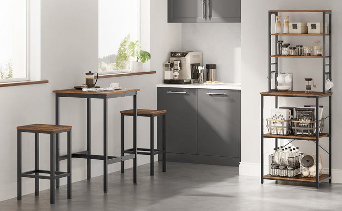 VASAGLE Set masa si scaune de bar, masa 60x60x90cm si 2 scaune 30x40x65cm, stil industrial, maro rustic [11]