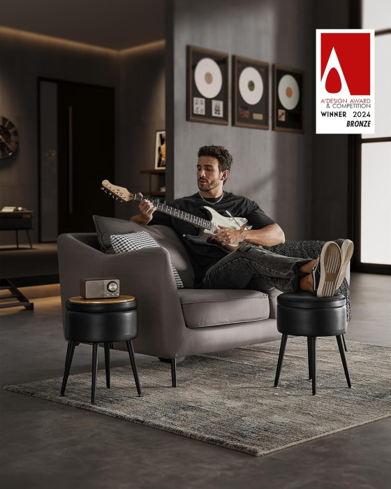 VASAGLE Taburet cu spatiu de depozitare, tapitat PU, cu 2 fete, diametru 32 cm, negru [10]