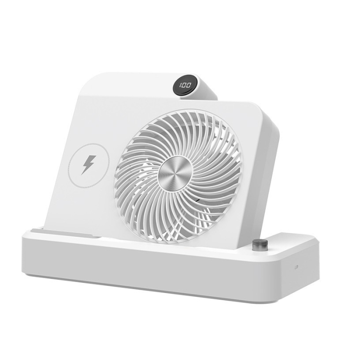 Ventilator 2in1, , Functie Incarcare Telefon Wireless, 100 Trepte de Viteza, 2400 mAh, 5V, 2A, 25 x 16.5 x 24 cm, Alb [2]