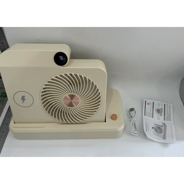 Ventilator 2in1, , Functie Incarcare Telefon Wireless, 100 Trepte de Viteza, 2400 mAh, 5V, 2A, 25 x 16.5 x 24 cm, Bej [6]