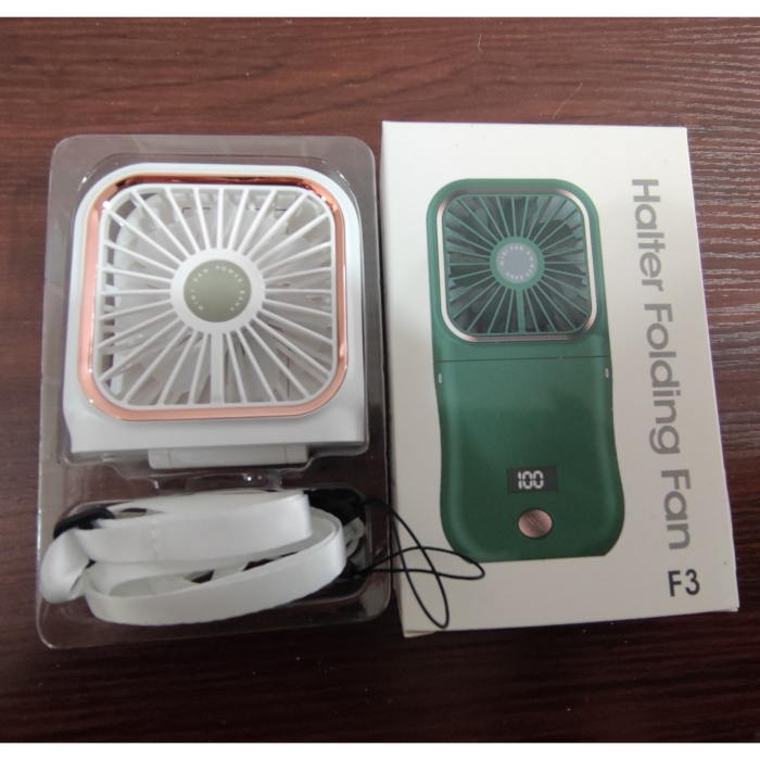 Ventilator Portabil , 3 in 1, de Mana, de Gat, de Birou, 16.7 x 8 x 1.9 cm, 3 Trepte de Viteza, Incarcare USB, Pliabil, Afisaj Digital, Suport Telefon, Alb [11]