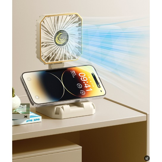 Ventilator Portabil, , de Gat, de Birou, Suport Telefon, 14 x 7 cm, Incarcare USB, din ABS, 3 Viteze, Alb [7]