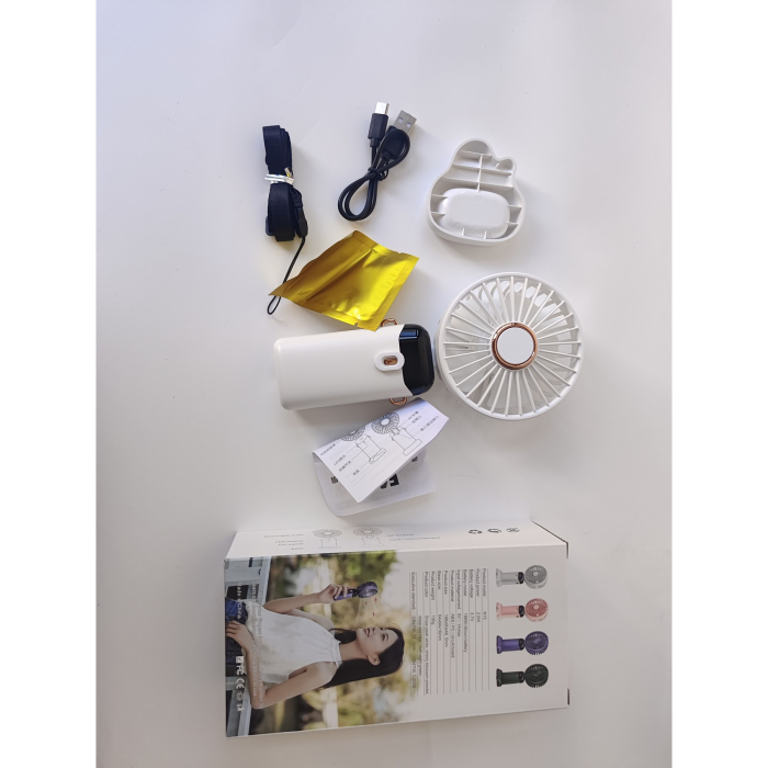 Ventilator Ultra Portabil cu Aromaterapie, , 3 in 1, de Mana, de Birou, de Gat, 5 Trepte de Viteza, Incarcare USB, Autonomie 12h, Pliabil, cu Ecran LCD, Alb [12]