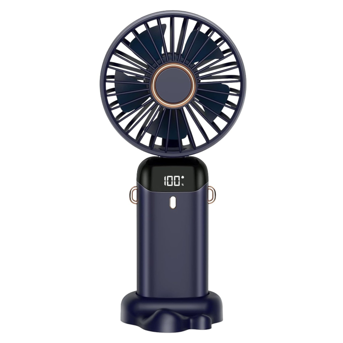 Ventilator Ultra Portabil cu Aromaterapie, , 3 in 1, de Mana, de Birou, de Gat, 5 Trepte de Viteza, Incarcare USB, Autonomie 12h, Pliabil, cu Ecran LCD, Albastru [10]