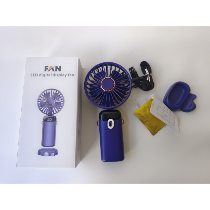 Ventilator Ultra Portabil cu Aromaterapie, , 3 in 1, de Mana, de Birou, de Gat, 5 Trepte de Viteza, Incarcare USB, Autonomie 12h, Pliabil, cu Ecran LCD, Mov [9]