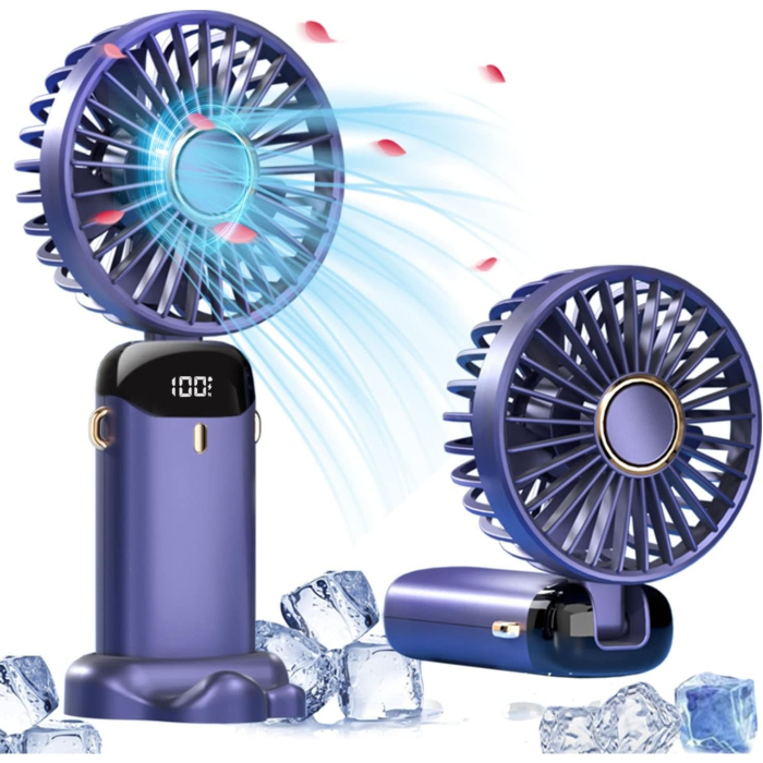 Ventilator Ultra Portabil cu Aromaterapie, , 3 in 1, de Mana, de Birou, de Gat, 5 Trepte de Viteza, Incarcare USB, Autonomie 12h, Pliabil, cu Ecran LCD, Mov [5]