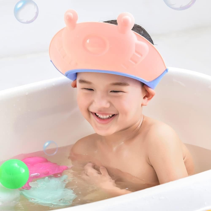 Viziera de Protectie Baie Pentru Copii, Fippy, Model Broasca, Dimensiune ajustabila, Durabil, Usor de curatat, Impotriva Samponului, pentru Ochi si Urechi, TPE+PP, 24x23 cm, Roz [3]