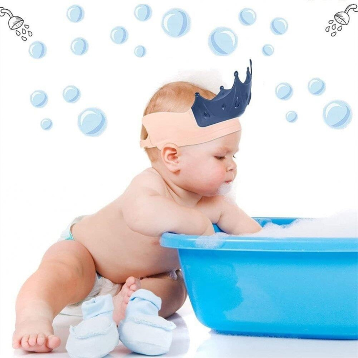 Viziera de Protectie Baie Pentru Copii, Fippy, Model Coroana, Dimensiune ajustabila, Durabil, Usor de curatat, Impotriva Samponului, pentru Ochi si Urechi, TPE+PP, 15x13 cm, Albastru Inchis [3]
