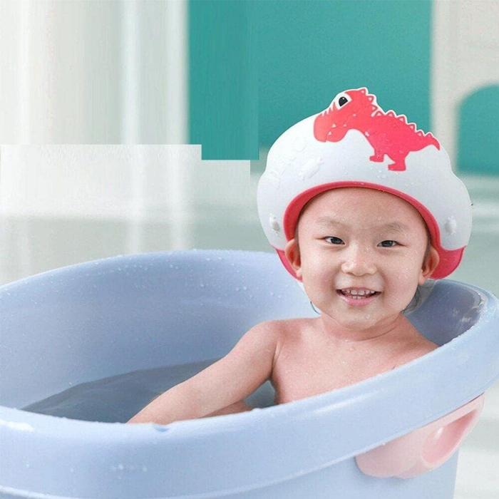 Viziera de Protectie Baie Pentru Copii, Fippy, Model Dinozaur, Dimensiune ajustabila, Durabil, Usor de curatat, Impotriva Samponului, pentru Ochi si Urechi, TPE+PP, 22x21 cm, Rosu [3]