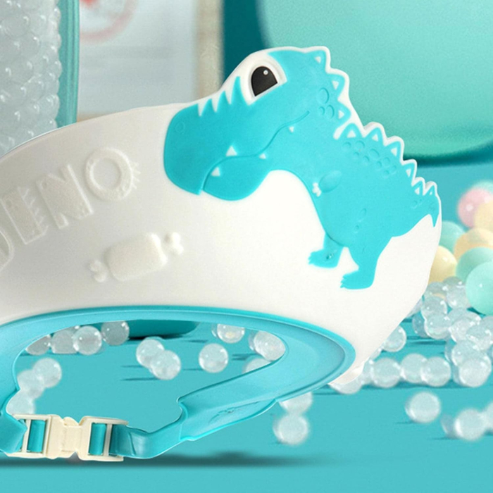 Viziera de Protectie Baie Pentru Copii, Fippy, Model Dinozaur, Dimensiune ajustabila, Durabil, Usor de curatat, Impotriva Samponului, pentru Ochi si Urechi, TPE+PP, 22x21 cm, Albastru [7]