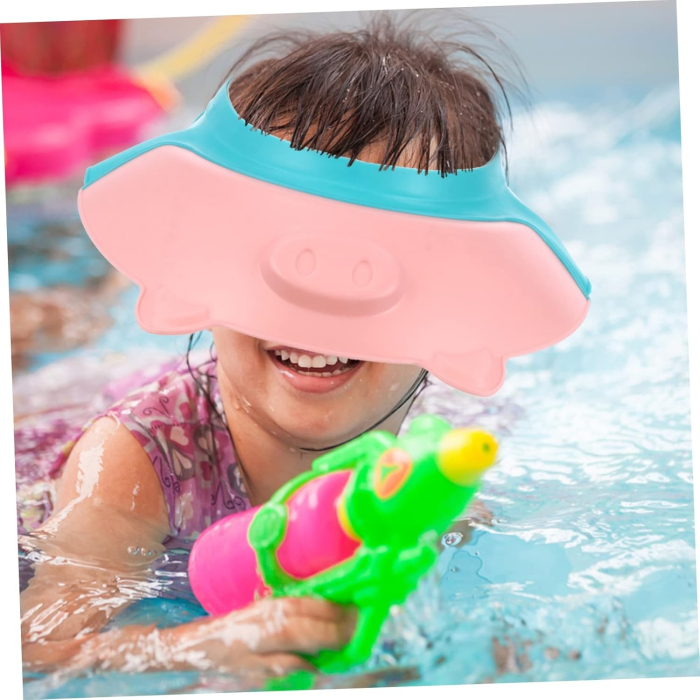 Viziera de Protectie Baie Pentru Copii, Fippy, Model Purcelus, Dimensiune ajustabila, Durabil, Usor de curatat, Impotriva Samponului, pentru Ochi si Urechi, TPE+PP, 23x23 cm, Roz [13]