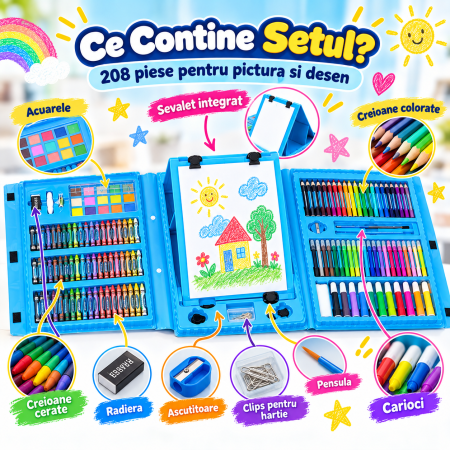 Set 208 Piese pentru Pictura si Desen, Servieta Albastra, 3-12 Ani - ORIGINAL DEALS [4]