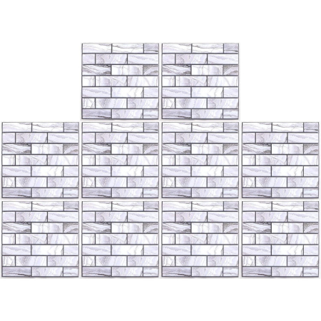 10 x Placi Tapet Autocolant 3D cu Imitatie de Marmura Dreptunghiulara, pentru Perete Bucatarie Sufragerie, Usor de Curatat, Rezistent la Apa, Autoadeziv, 30x30 cm, Gri [6]