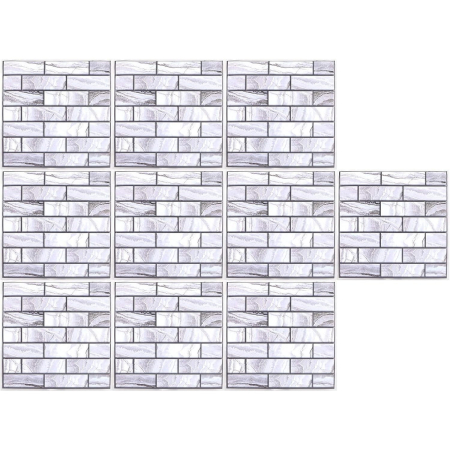10 x Placi Tapet Autocolant 3D cu Imitatie de Marmura Dreptunghiulara, pentru Perete Bucatarie Sufragerie, Usor de Curatat, Rezistent la Apa, Autoadeziv, 30x30 cm, Gri [5]