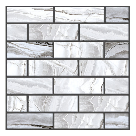 Tapet 3D Autoadeziv - 10 x Placi Tapet Autocolant 3D cu Imitatie de Marmura Dreptunghiulara, pentru Perete Bucatarie Sufragerie, Usor de Curatat, Rezistent la Apa, Autoadeziv, 30x30 cm, Gri