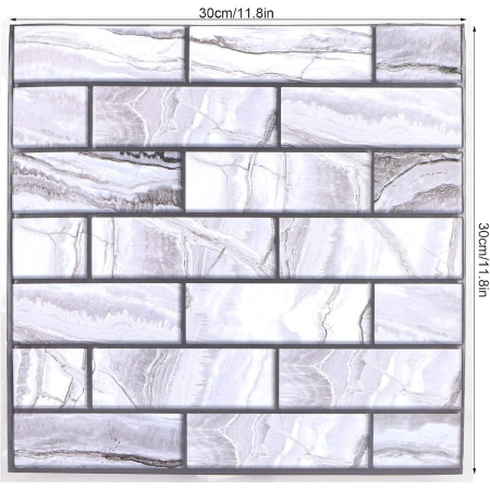 10 x Placi Tapet Autocolant 3D cu Imitatie de Marmura Dreptunghiulara, pentru Perete Bucatarie Sufragerie, Usor de Curatat, Rezistent la Apa, Autoadeziv, 30x30 cm, Gri [4]