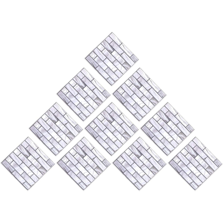 10 x Placi Tapet Autocolant 3D cu Imitatie de Marmura Dreptunghiulara, pentru Perete Bucatarie Sufragerie, Usor de Curatat, Rezistent la Apa, Autoadeziv, 30x30 cm, Gri [1]