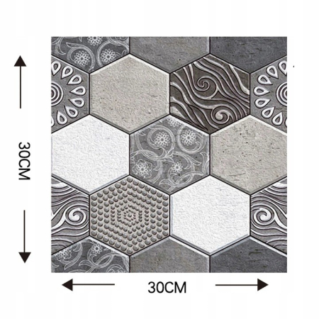 10 x Placi Tapet Autocolant 3D cu Imitatie de Marmura Hexagonala, pentru Perete Bucatarie Sufragerie, Usor de Curatat, Rezistent la Apa, Autoadeziv, 30x30 cm, Gri [9]