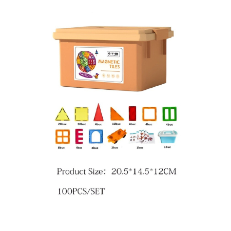 100-piece magnetic building block set, , magnetic bricks, large, geometric shapes, 3 years old, ABS, magnets, 27.5*21.5*17 cm, multi-color [3]