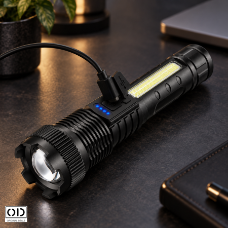 Lanterna LED P50 ORIGINAL DEALS, 1500 lm, zoom telescopic, acumulator 3200 mAh, IP44, negru [9]
